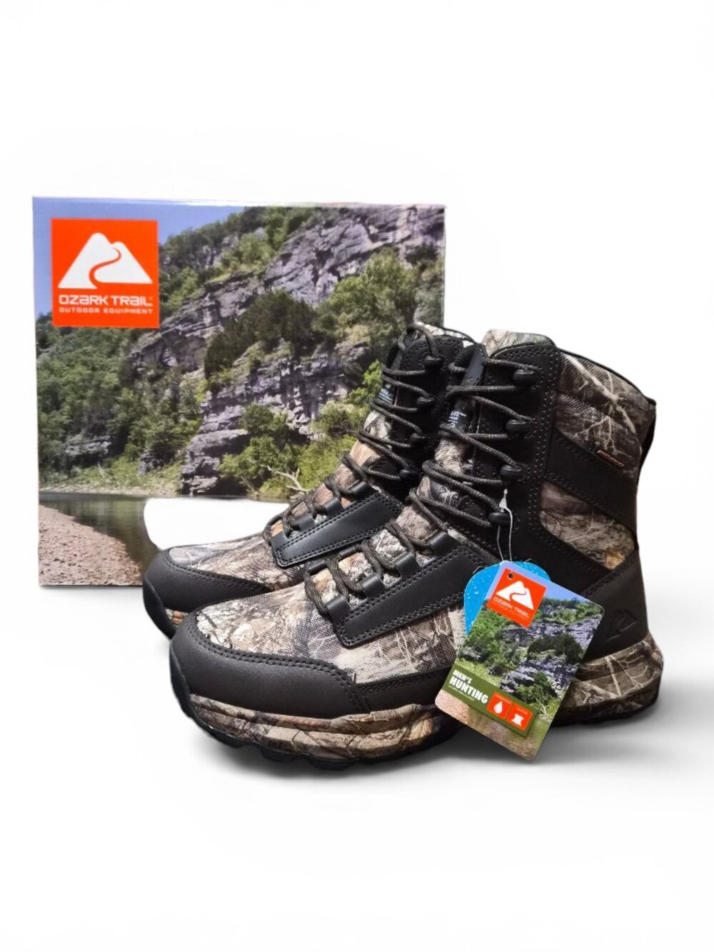 Ozark Trail Men's Hiking Hunting Boots 8" Size 9.5 Mossy Oak Camo 3M Thinsulate